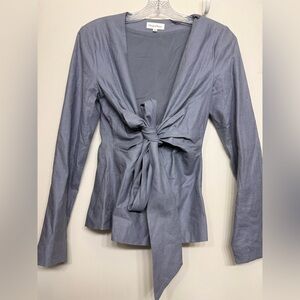 Privacy Please Blue Tie-Front Wrap Jacket / Top